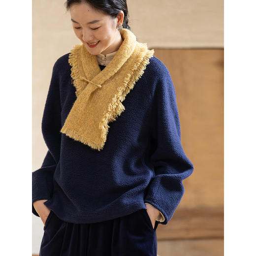 牧衣游原创 老虎与花手工刺绣卫衣冬舒适圆领宽松保暖上衣 松木白 商品图2