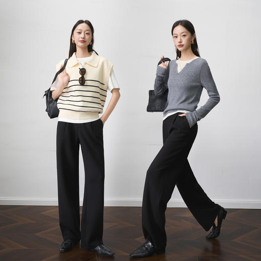 OLrain欧芮儿2025新款女秋季通勤舒适休闲直筒裤显瘦长裤黑色裤子 商品图2