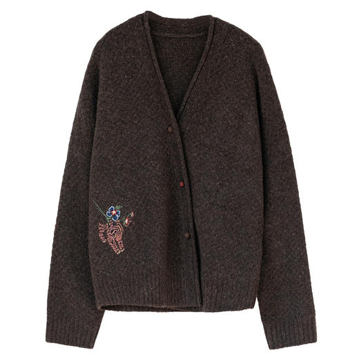 牧衣游原创 羊羔绒混织手工刺绣毛织外套冬蓬松保暖百搭开衫 风阙 商品图4