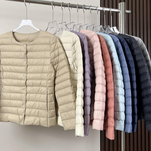 丁摩 羽绒服内胆女短款轻型90白鸭绒长袖薄款无领V领轻薄U家同款打底衫5zf-8902 商品图2