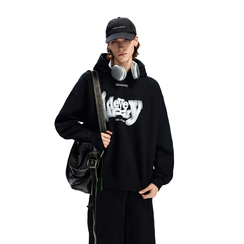 明星同款 IDEVERRAY秋装雅丹风卫衣重磅加绒连帽上衣男女生情侣装