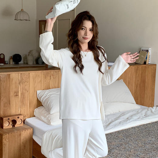 森岛秋冬海藻纤维加厚睡衣 防螨润肤纯色保暖家居服 商品图1