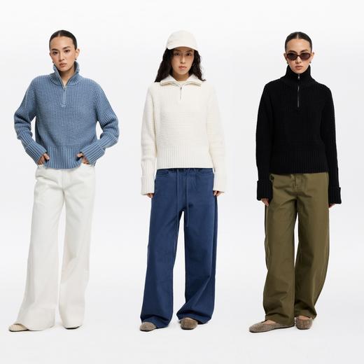 oneup羊毛粗针半拉链套头毛衣（男女同款） 商品图9
