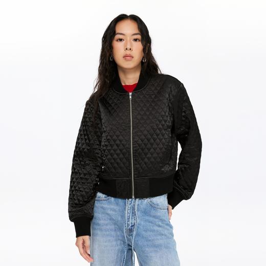 oneup菱形格拉链夹棉棒球服 商品图1