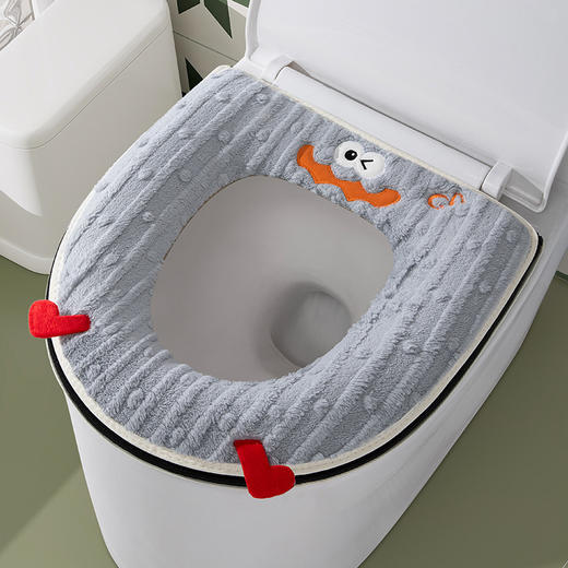 【升级加厚❗️卡通设计马桶套】甄选材质柔软亲肤，全包围不留死角，任意水洗不易变形，密尺拉链一顺到底，马桶垫圈马桶坐垫家用四季通用坐便套防水拉链座便器QQ 商品图5