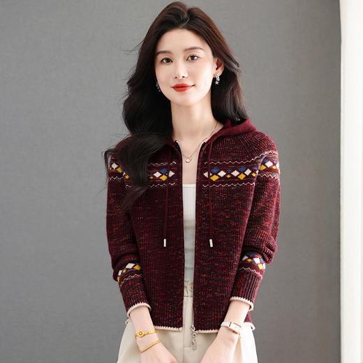 FCY YD8797连帽领长袖针织衫宽松休闲上衣外套 商品图3