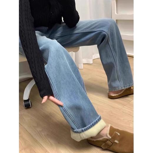 梨形身材神裤 一条过冬 不挑身材 腿型不好大胆入 简约直筒牛仔裤大码加绒加厚牛仔裤女2025冬季胖mm宽松高腰显瘦直筒阔腿拖地裤子 商品图0