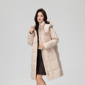 【19：00秒杀】宽松连帽可拆卸鸭绒中长款羽绒服8826