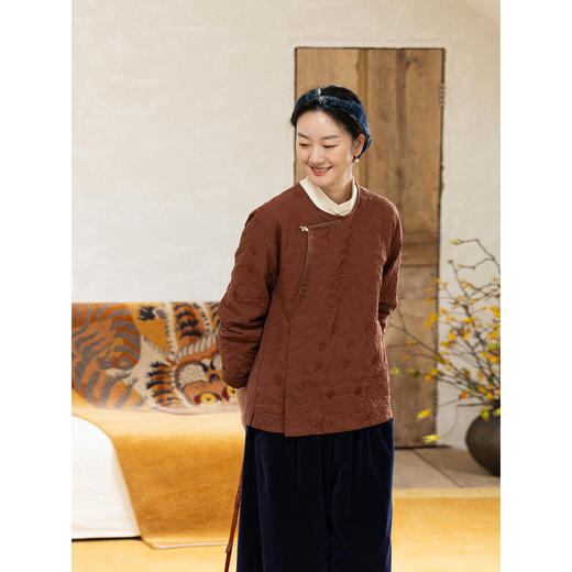 牧衣游原创 虎与花绗缝机绣60支棉衣女保暖百搭文艺复古棉服 锦安 商品图1