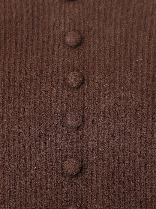 棕色 V 领蕾丝拼接单排扣针织开衫 秋冬温柔风泡泡袖短款毛衣外套 商品图3