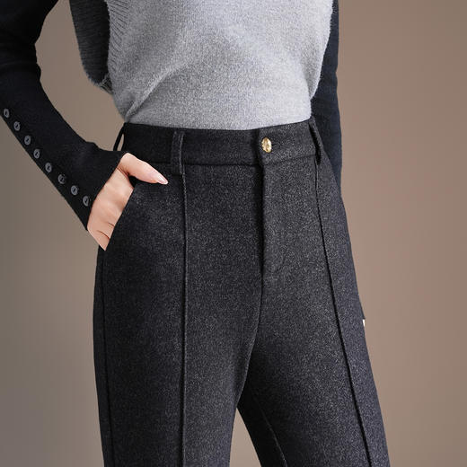 BFZY-F9558-Y毛呢微喇裤秋冬季厚款女装羊毛裤气质优雅高腰裤保暖休闲长裤子 商品图3