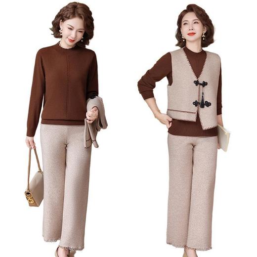 W523-QYR321三件套-205-298中年妈妈秋装新款套装新中式马甲三件套中老年女装宽松阔腿裤套装 商品图4