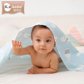 喜亲宝新生儿包巾夏季宝宝产房薄纱布包单喂奶巾90*90cm纱布蓝色（薄） 商品图4