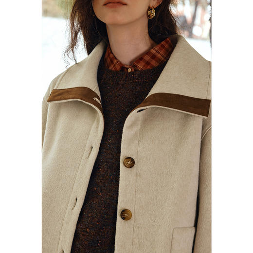 OLrain欧芮儿2025新款女秋季奢暖撞色翻领设计感大衣双面呢外套 商品图1