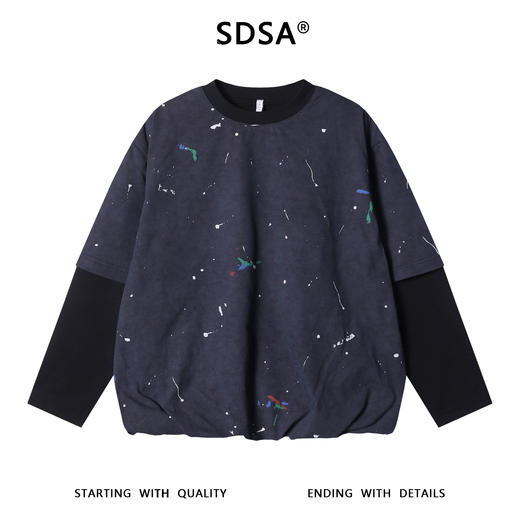 WY1187SDSA男士秋冬新款痞帅男装时尚泼墨圆领假两件长袖T恤宽松百搭 商品图1