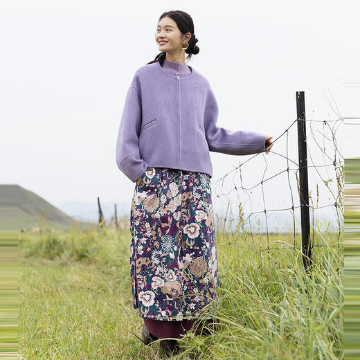 绽放700朵/亚麻棉复古印花双层半身长裙秋冬设计感舒适半身裙新款 商品图2