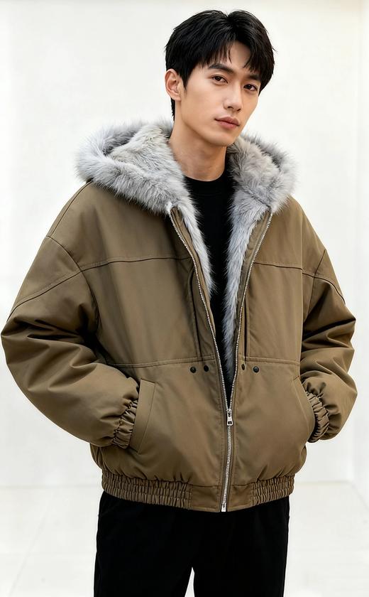 【毛领柔滑密实 保暖堪比羽绒服 宽松版型】Schenvega情侣款仿水貂毛领派克服棉服（E72-SG-552） 商品图5