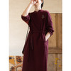牧衣游原创 手工刺绣纯棉连衣裙冬新款宽松舒适柔软红色长裙 茶韵 商品缩略图2