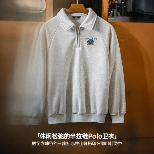 马登复古灰色翻领polo半拉链套头加绒加厚长袖保暖卫衣外穿女秋冬 商品图1