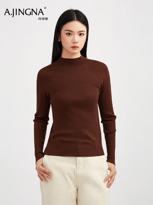 【商场同款】阿菁娜冬季新款太阳花领针织衫渐变坑条工艺插肩袖设计修身内搭A30D301016 商品图3