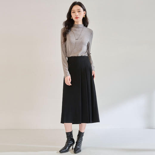 「高货sh」全新升级【铂金会员146/天猫189/差价43】(02001)洛诗琳高级感半高中领纯色T恤2025秋季修身显瘦高弹打底衫 商品图3