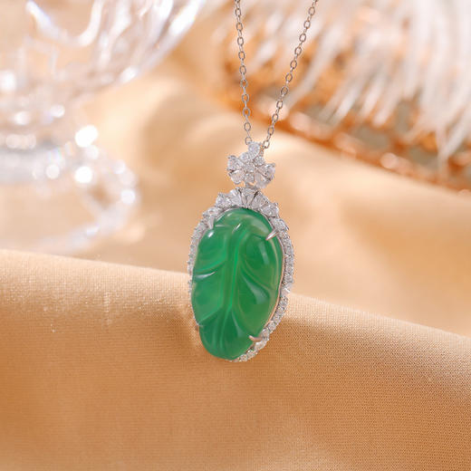 【一叶清欢】S925纯银绿玉髓树叶吊坠【CW-YSDZ005】 商品图1