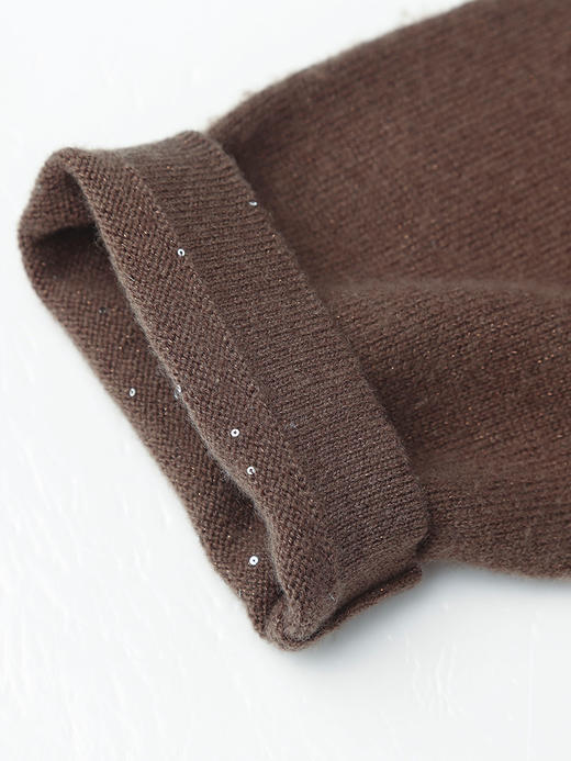 棕色连帽亮片针织卫衣 秋冬宽松显瘦带抽绳休闲长袖上衣 商品图3