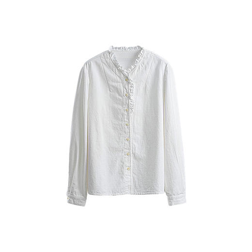 绽放705朵/纯棉绒感法式立领木耳边长袖衬衫女V领宽松小衫冬新款 商品图4