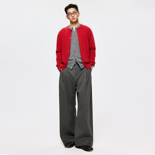 棉仓3661018002-【格雷象限】立体双褶直筒休闲裤精纺羊毛阔腿灰色西裤 商品图3