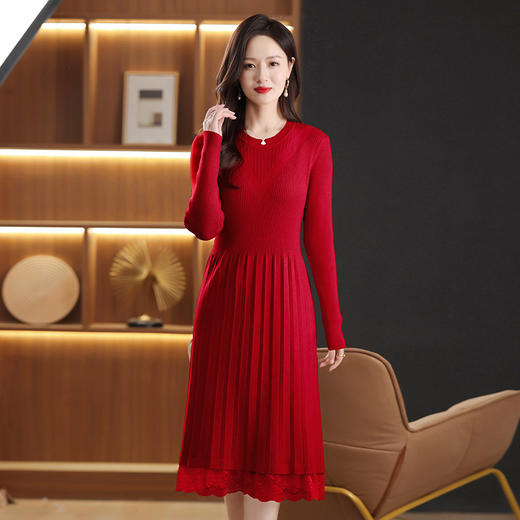 FCY 82830大码针织衫韩版宽松洋气蕾丝毛衣裙 商品图2