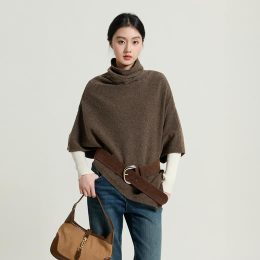 【绵羊毛】三彩2025新款慵懒堆堆领披肩不规则下摆保暖氛围感女 商品图4
