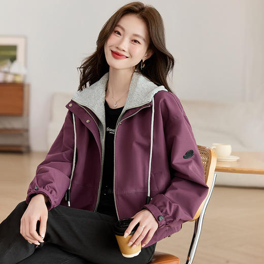 &F8658 XY2025年秋冬新款小外套短外套拼接款键帽夹克式宽松外套中年外套 商品图0