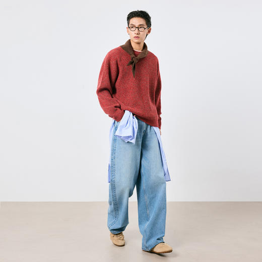 棉仓3671026007-【莫奈花园】美利奴全羊毛花纱套头毛衣男针织衫 商品图3