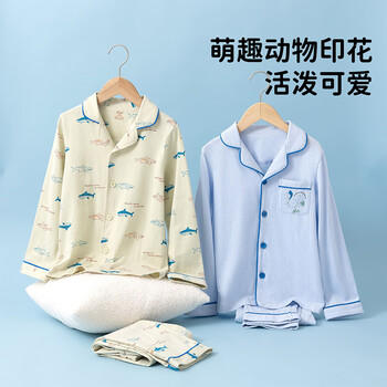 顶瓜瓜儿童睡衣套装春夏季纯棉中大童男童居家服开襟男孩 6005蓝色160 商品图4