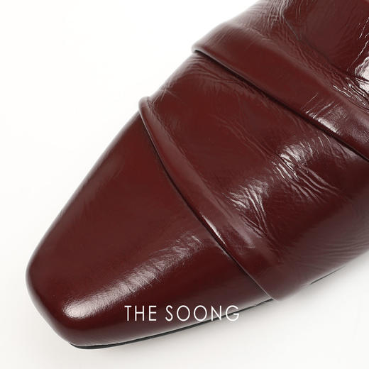 THESOONG|复古纯羊皮多层褶皱柔软亮面方头皮鞋HWXZ7736 商品图2