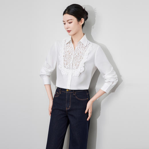 「高货wl」全新升级【铂金会员266/天猫359/差价93】(95810)洛诗琳法式镂空绣花衬衫2025秋季简约通勤百搭翻领上衣 商品图0