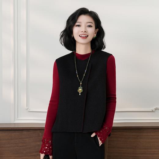 西子/云绒异色羊毛呢双面穿斜襟紫杏色马甲/MJTJ377 商品图2