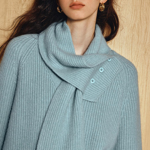 OLrain欧芮儿2025新款冬季蓝色休闲风围脖长袖毛针织套头衫两件套 商品图1