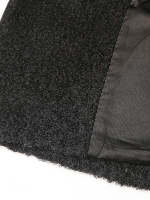 黑色盘扣 V 领毛绒外套 秋冬复古拼接袖口宽松显瘦长袖上衣 商品图4