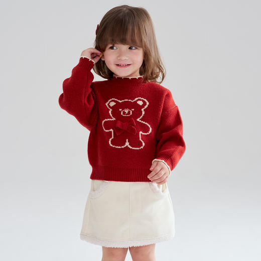 笛莎Deesha 2025冬季女童童趣可爱小熊提花套头针织衫 商品图0