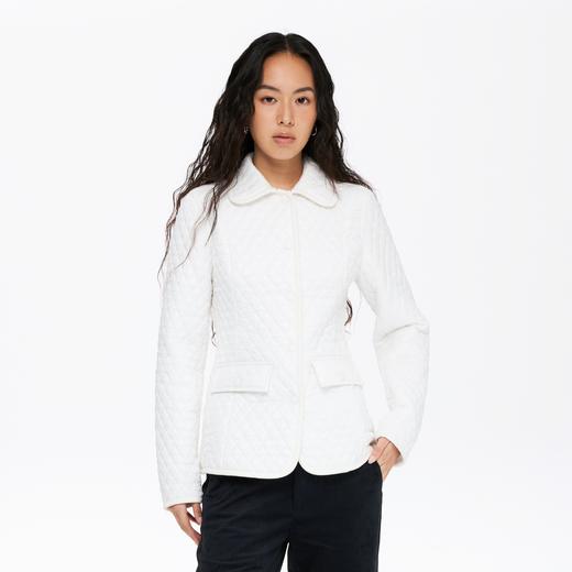 oneup菱形格收腰中长款棉服 商品图0