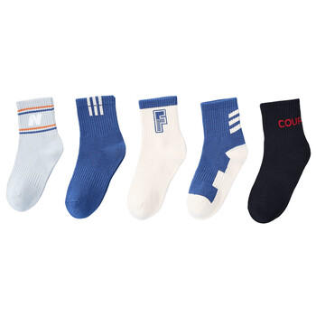 浪莎儿童袜子男童四季中筒棉袜中大童青少年高弹透气舒适运动袜5双装 商品图7