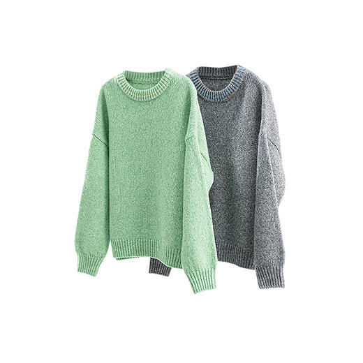 绽放710朵/羊毛棉花纱撞色落肩圆领套头毛针织衫加厚保暖毛衣女冬 商品图4