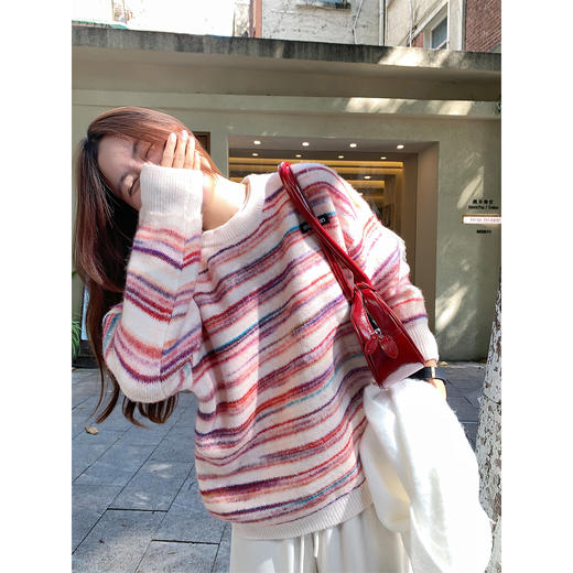 <曾小咸推荐>现货秒杀 ！微信超特价！韩系彩色撞色条纹毛衣 日常189.99 立减100 秒杀89.99！！ 商品图3