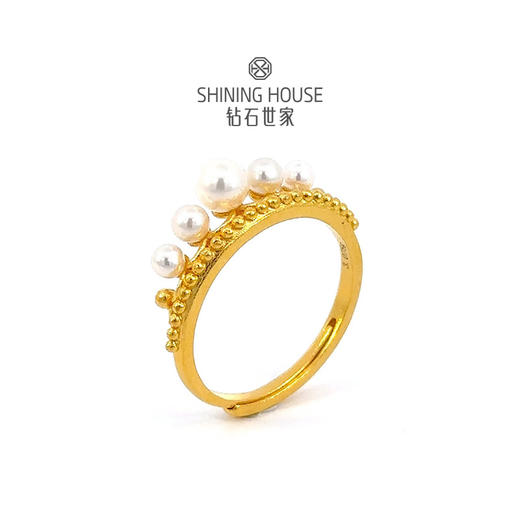 【定价黄金】【限时8折】【现货】钻石世家 黄金珍珠皇冠戒指（5颗）约3克 商品图1