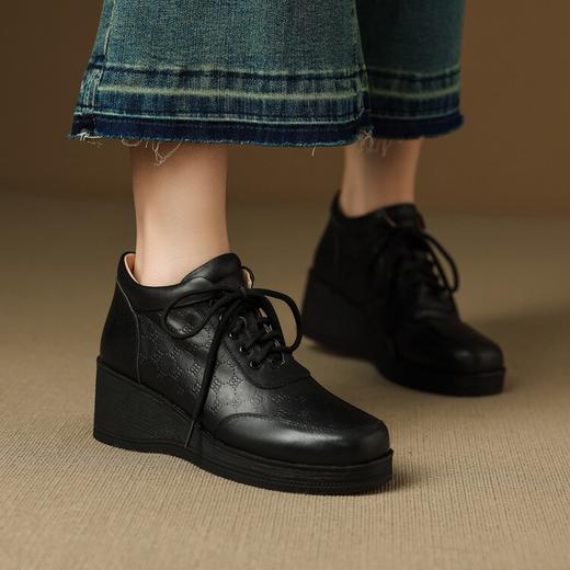 【预售5天】真皮圆头坡跟中跟，及踝靴休闲短靴子168XY&L023 商品图3