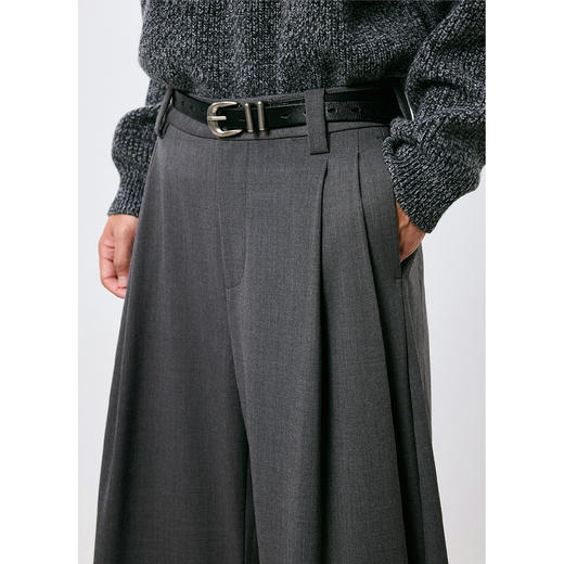 棉仓3661018002-【格雷象限】立体双褶直筒休闲裤精纺羊毛阔腿灰色西裤 商品图1