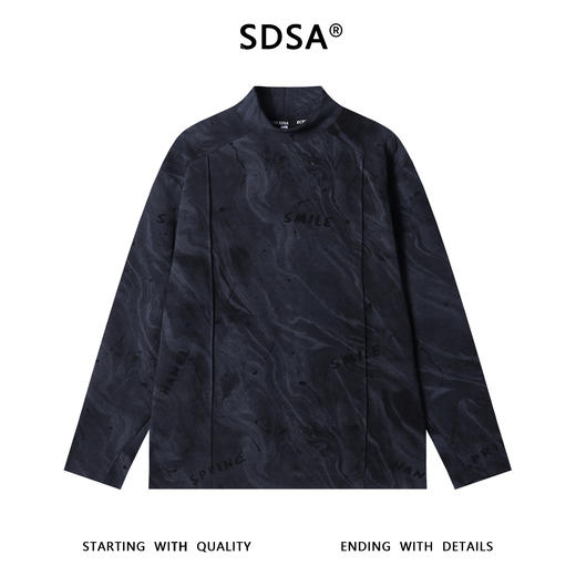 T4916SDSA男士秋冬新款痞帅男装潮牌扎染印花字母半高领长袖T恤百搭潮 商品图1