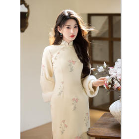 SKY 3125229时尚改良宽松版雪尼尔绣花倒大袖旗袍日常