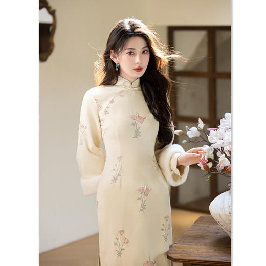 SKY 3125229时尚改良宽松版雪尼尔绣花倒大袖旗袍日常 商品图0